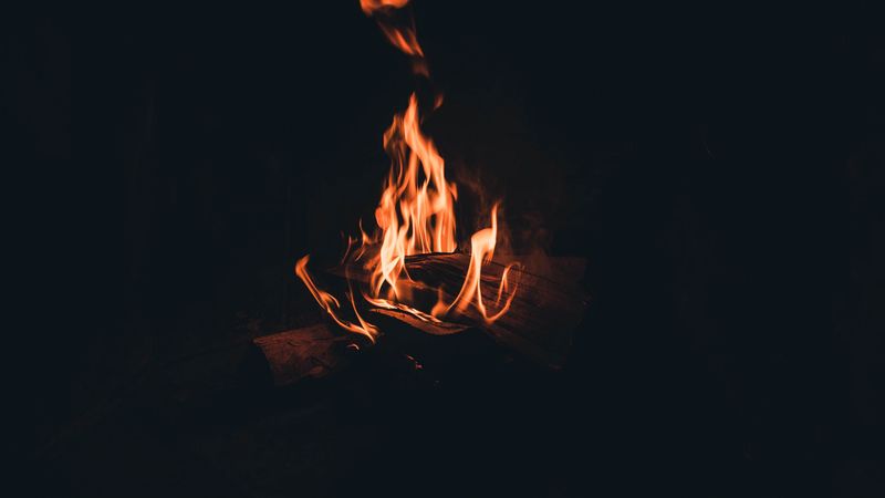 bonfire, fire, flame, firewood, night, darkness, dark, 4k