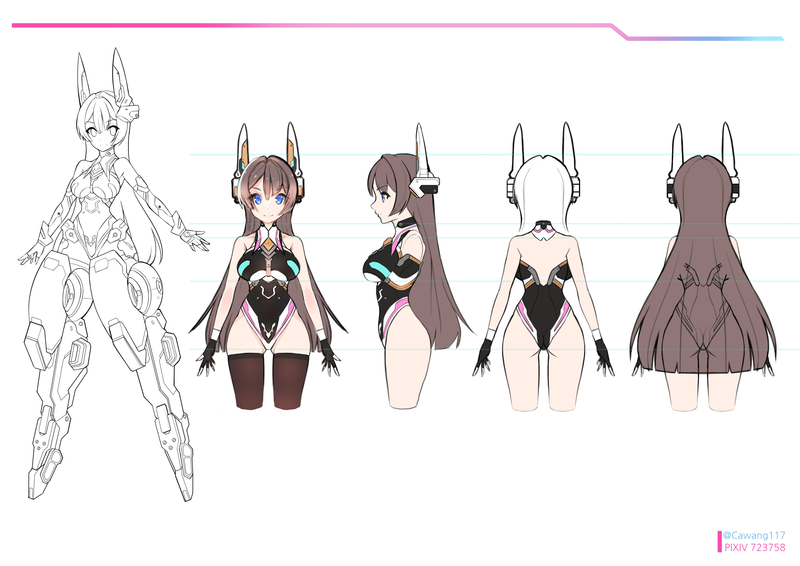 mecha girls, gun, leotard