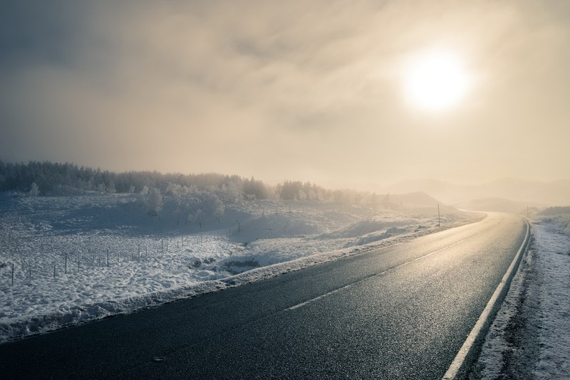 road, asphalt, Scotland, winter, ice, snow, landscape