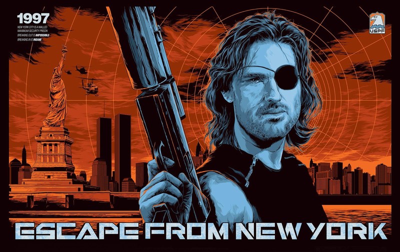 movies, artwork, Escape from New York, Kurt Russell, New York City, red