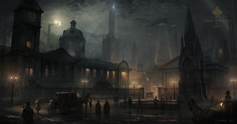 digital, faded, city, horse, rain, night, coach, The Order: 1886
