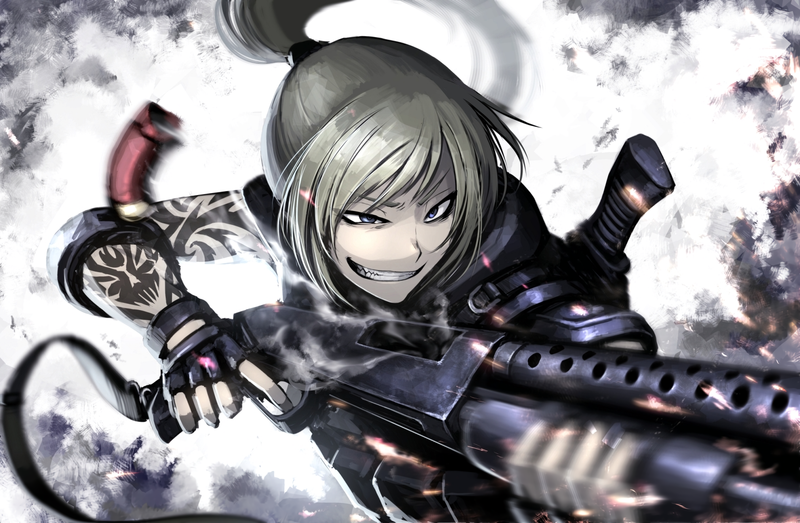 Hellshock, girls with guns, shotgun, anime girls, tattoo