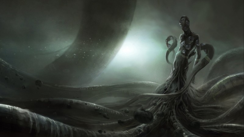 creature, demon, tentacles, faceless, mask, digital, creepy, H. P. Lovecraft, Nyarlathotep