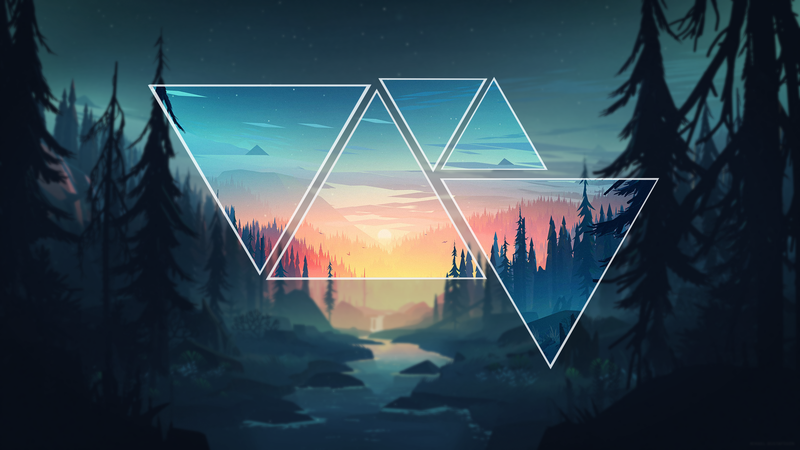 minimalism, forest, triangle, digital art, artwork
