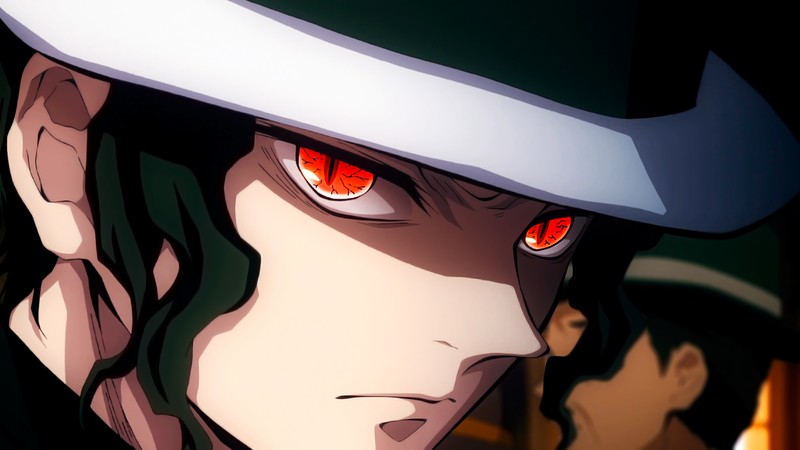 Kimetsu no Yaiba, anime, digital art, artwork, anime boys, Muzan Kibutsuji, hat, red eyes, face