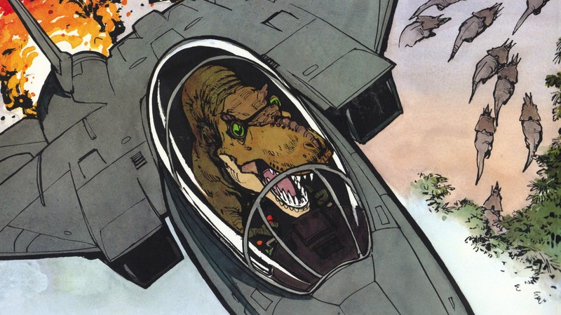 T-Rex, dinosaurs, f-14, comic art, comics, artwork, Calvin and Hobbes
