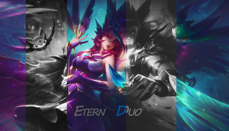 simple edit, Rakan (League of Legends), Xayah & Rakan (League of Legends), League of Legends, redhead, blue hair, feathers