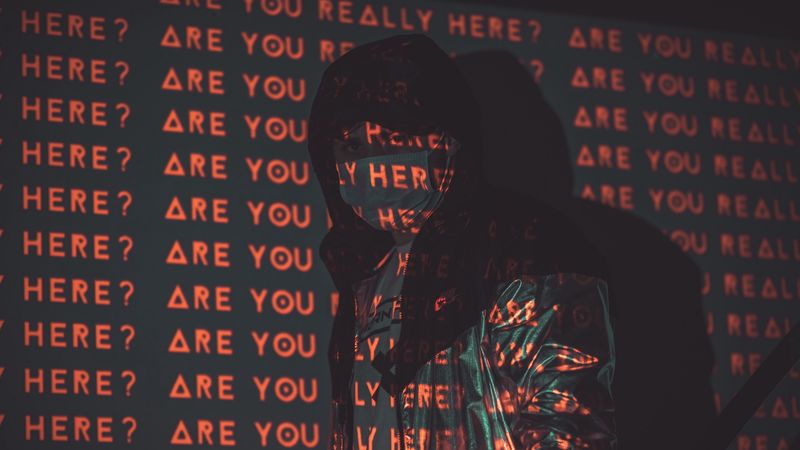 man, projection, text, mask, 4k