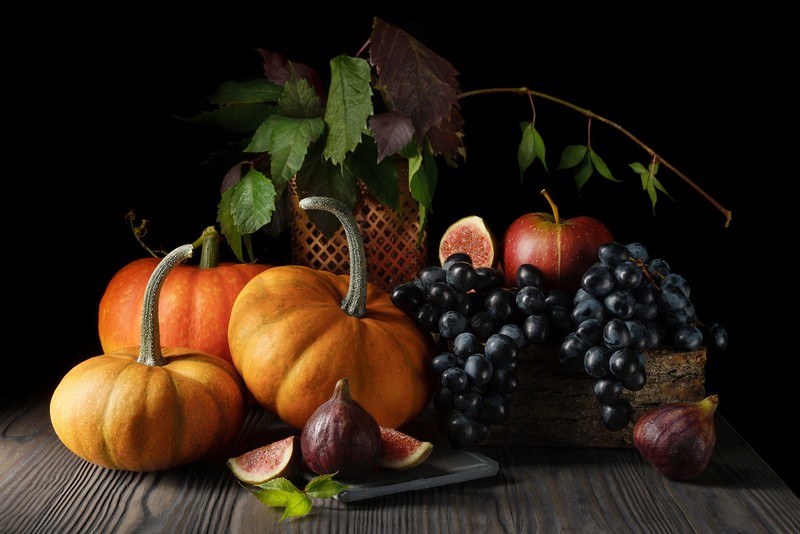 still life, food, fruit, grapes, apples