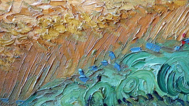 vincent van gogh, wheat field with cypresses, wheat fields, oil, canvas, paint, 4k
