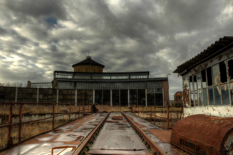 Poland, abandoned, urbex, Train switching yard, rail yard, railway station, train station, clouds