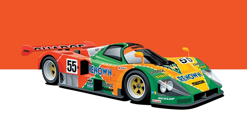 poster, car, race cars, mazda 787b, Le Mans, Mazda