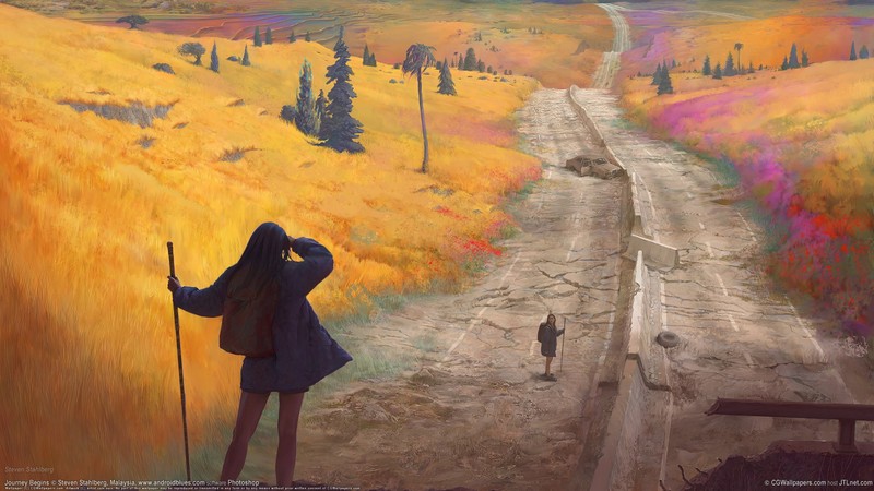 digital art, road, nature, apocalyptic