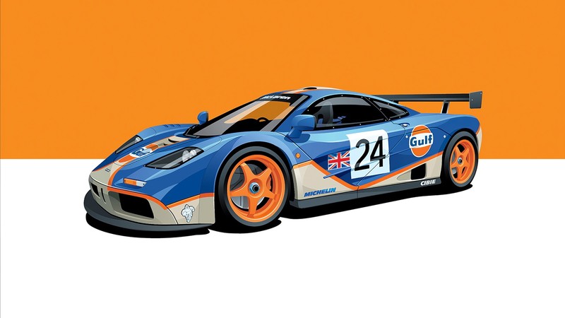 poster, race cars, McLaren F1 GTR, Le Mans, gulf