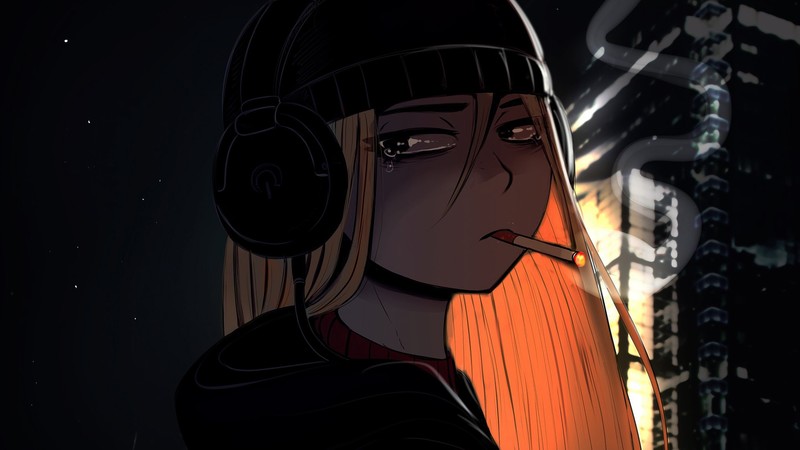 Shadbase, shädbase, smoking, headphones, cigarettes, night, city, women, artwork