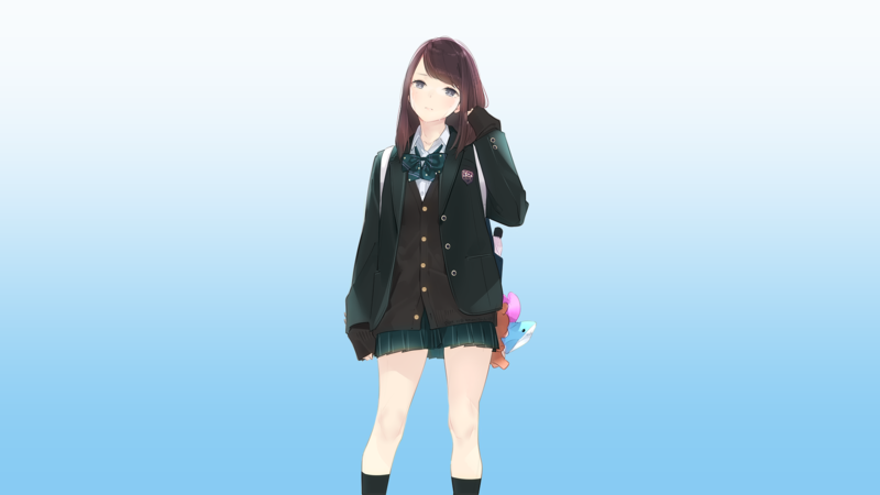 anime girls, anime, original characters, schoolgirl, school uniform, brunette, crying, tears, Blazer, sweater, miniskirt, socks, looking at viewer, cyan background, simple background, artwork, 2D, illustration, digital art, drawing, amamitsuki12