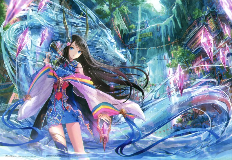 anime, anime girls, Chinese dress, landscape
