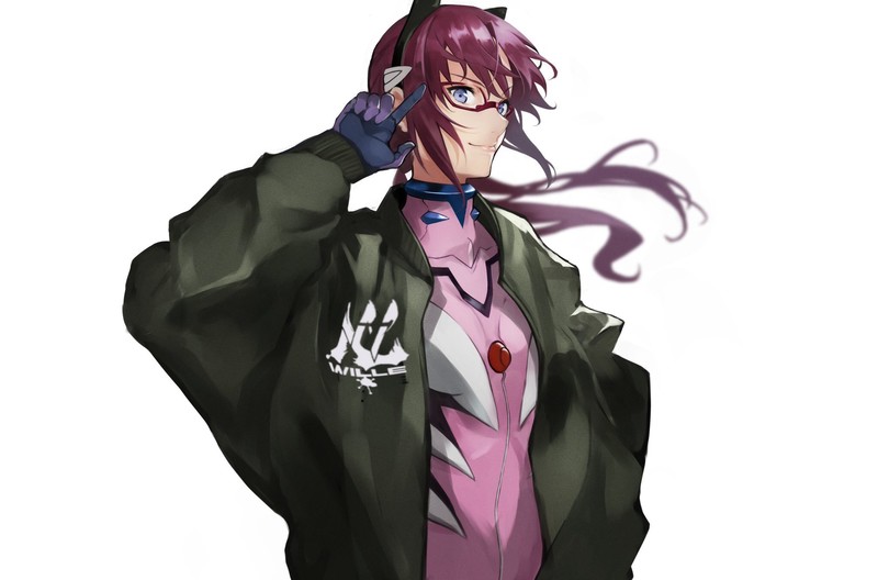 Neon Genesis Evangelion, anime girls, fan art, simple background, women with glasses, Makinami Mari Illustrious, cat ears