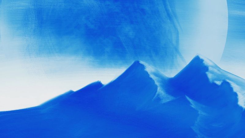 mountains, moon, canvas, blue, art, 4k