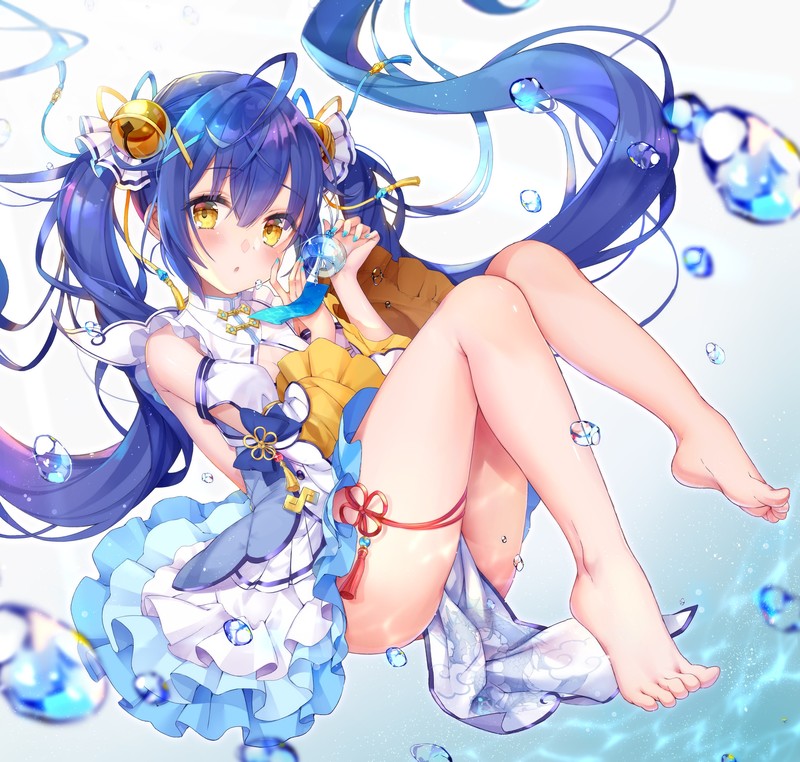 anime, anime girls, blue hair, yellow eyes