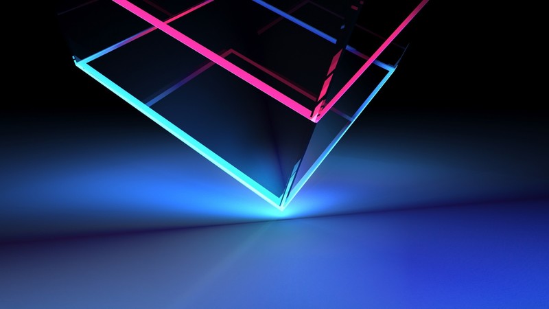 neon, cube, digital lighting, simple, simple background, blue