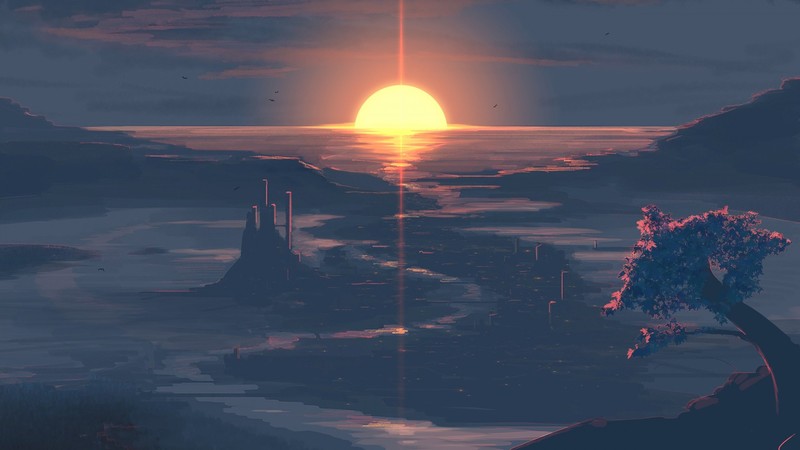 sunset, digital art, artwork, JoeyJazz
