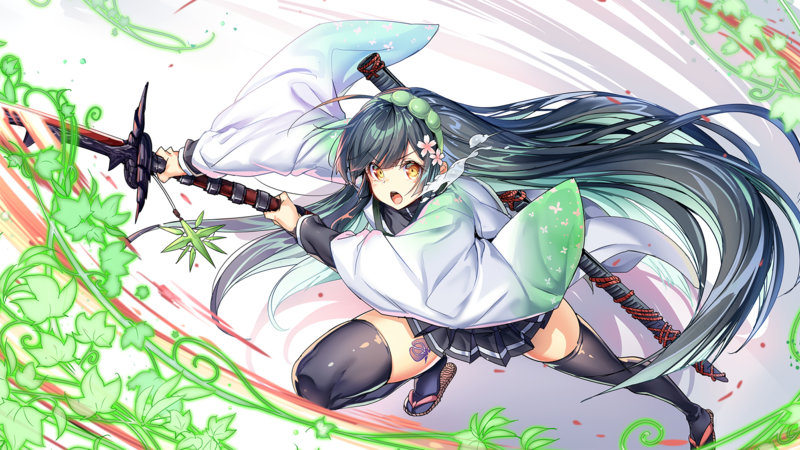 long hair, sword, thigh-highs