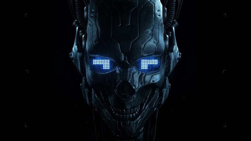 metal, skull, cyborg, futuristic, robot