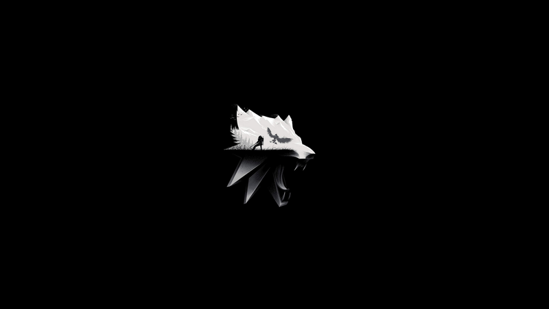 The Witcher, video games, PC gaming, wolf, black, white, minimalism, digital art, artwork