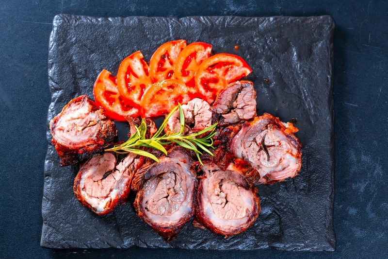 food, meat, tomatoes, rosemary