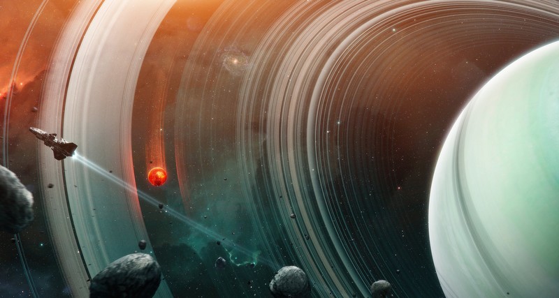 space, planetary rings, planet, space art, digital art
