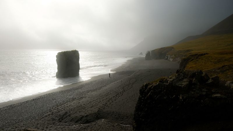 coast, fog, ocean, dark, 4k