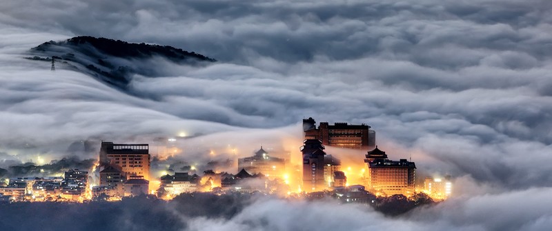 Mt. Datun, Taiwan, New Taipei City, city, Asia, clouds