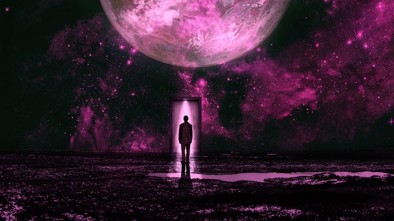 silhouette, planet, lilac, purple, fantastic, 4k