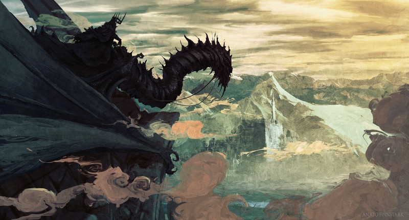 fantasy art, Witch King of Angmar, Gondor, Minas Tirith, The Lord of the Rings, dragon