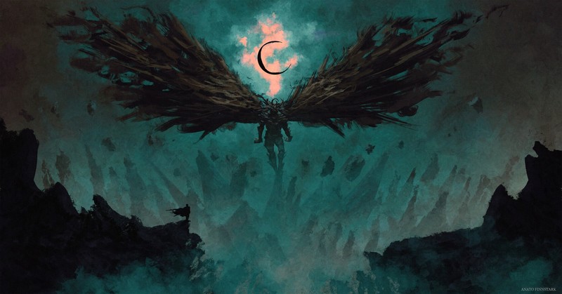 fantasy art, wings, Black wings, frontal view