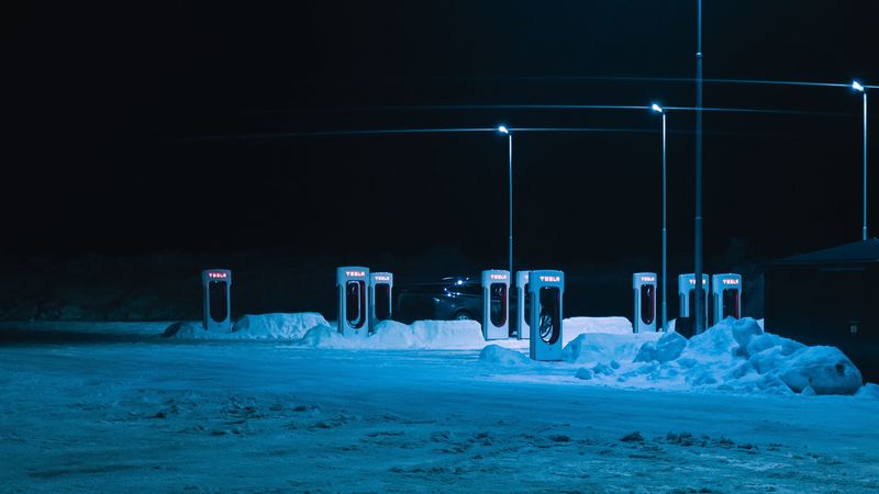twilight, evening, snow, winter, lights, light, 4k
