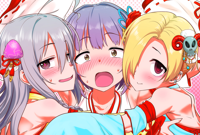 THE, THE, anime, colorful, open mouth, anime girls, blonde, purple hair
