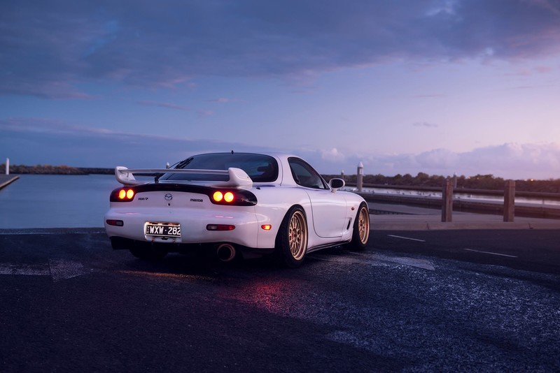 Mazda, car, vehicle, white cars, Mazda RX-7 FD, Mazda RX-7, colored wheels