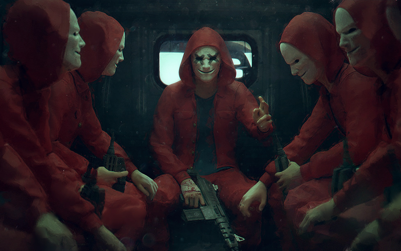 mask, red, gun, Heist