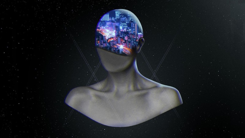 digital art, head, artwork, cityscape, science fiction