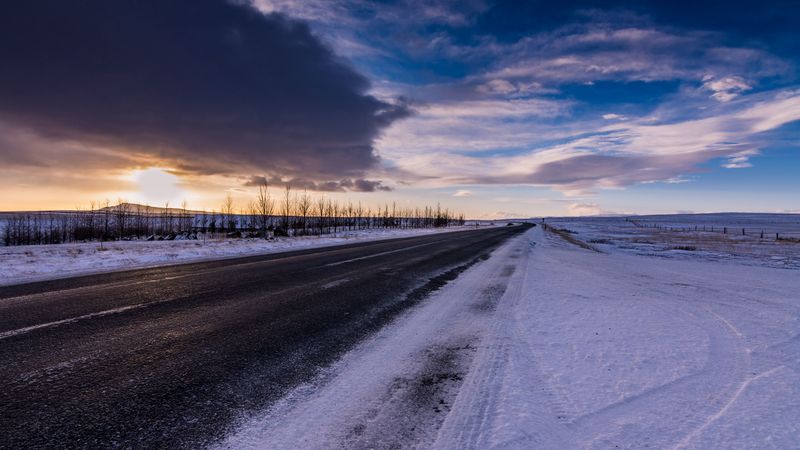 road, snow, winter, sky, horizon, 4k