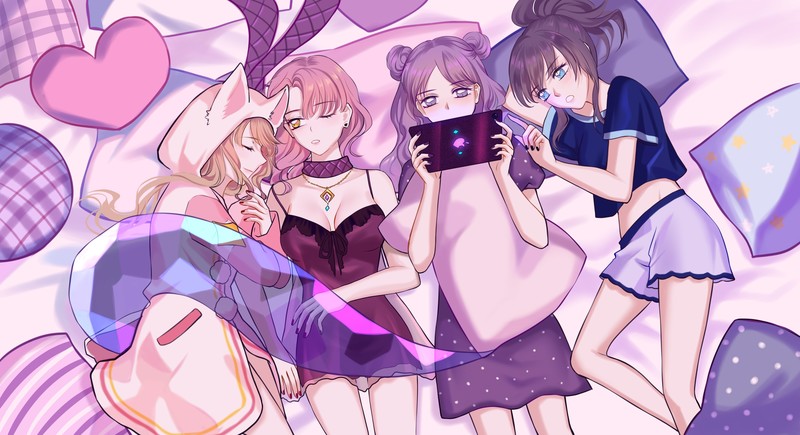 League of Legends, bed, anime girls, anime