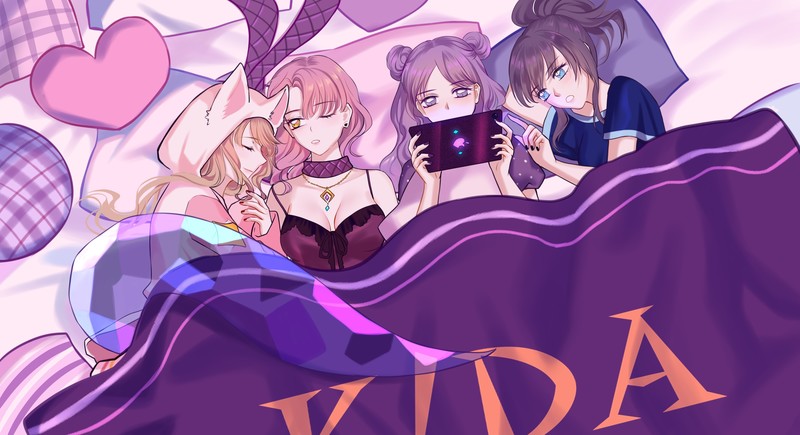 League of Legends, bed, anime girls, anime