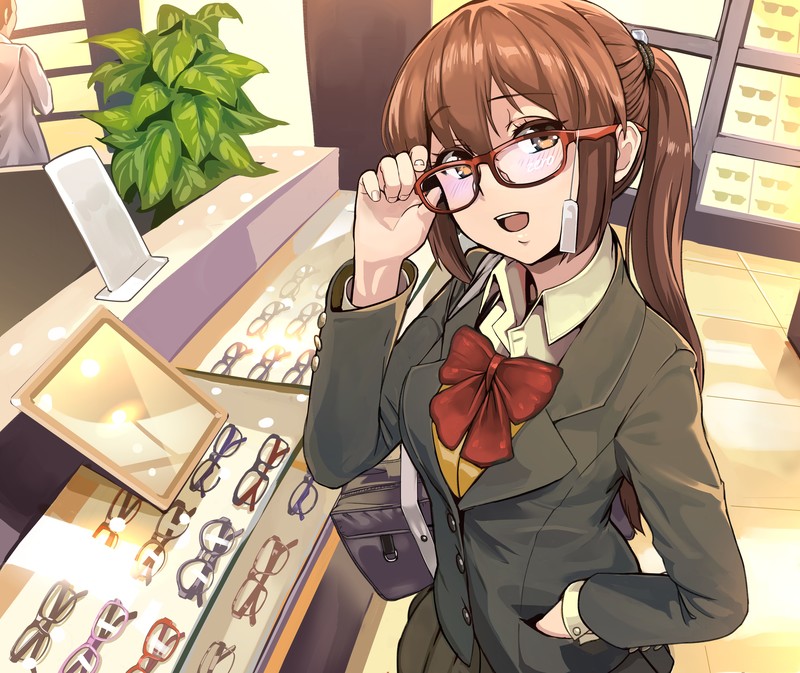 brunette, school uniform, anime girls, anime, glasses