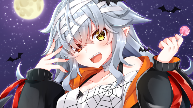 anime, anime girls, Halloween, red nails, white hair