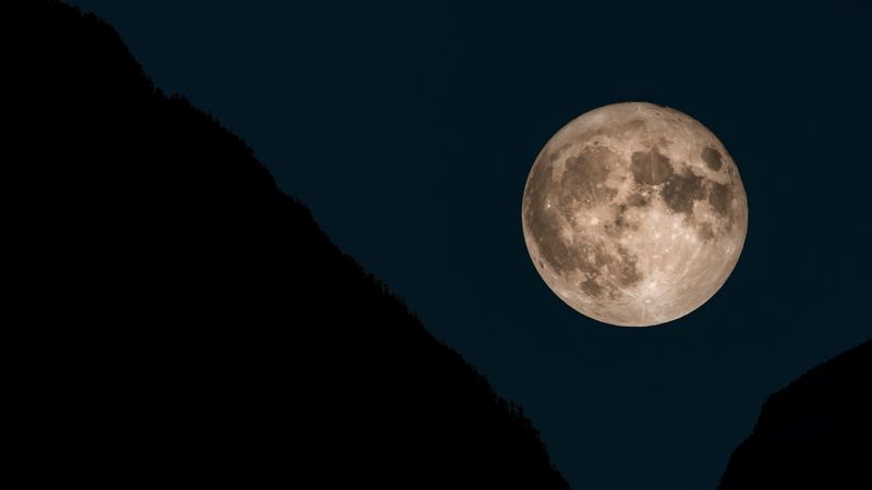 moon, slope, night, 4k