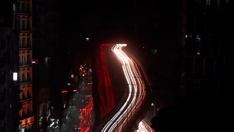 night city, aerial view, long exposure, road, 4k
