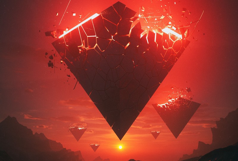 dark, pyramid, science fiction, digital art, Sun, synthwave