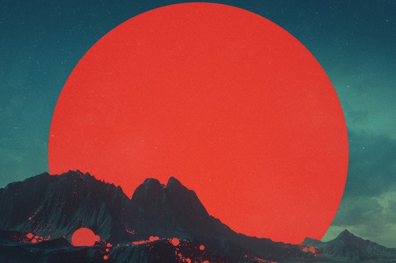 Sun, artwork, mountains, digital art, synthwave, red sun